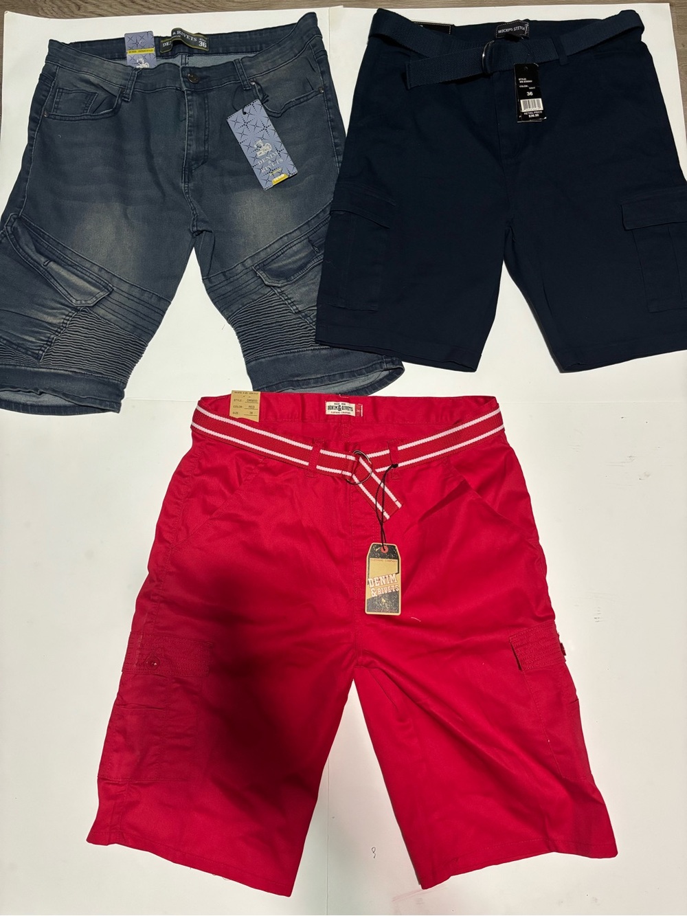 Lot of 3 Men’s Shorts Denim & Rivets Wicked Stitch/ Cargo Denim/ Size 36 NWT